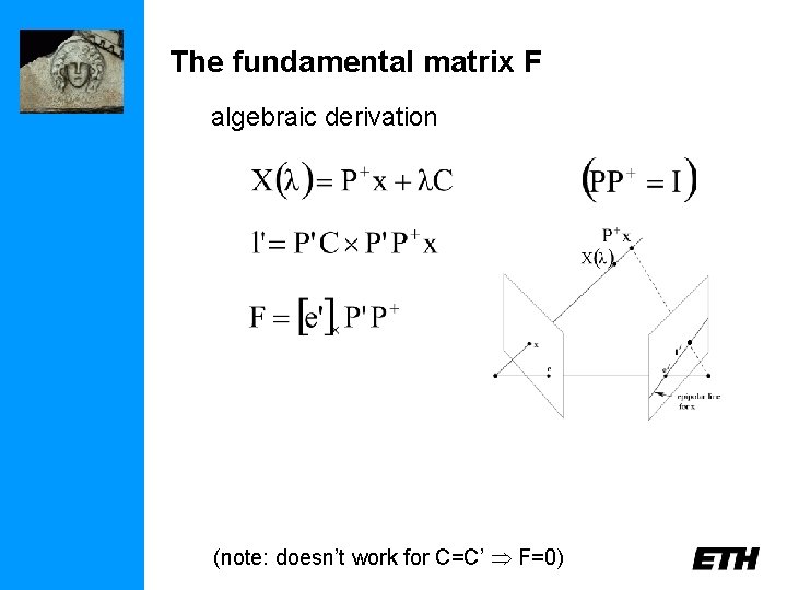 The fundamental matrix F algebraic derivation (note: doesn’t work for C=C’ F=0) 