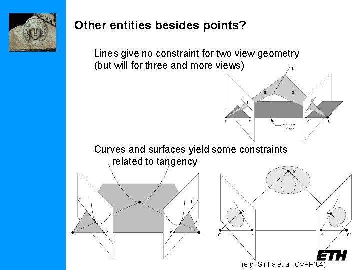 Other entities besides points? Lines give no constraint for two view geometry (but will