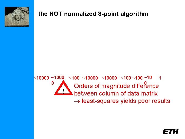 the NOT normalized 8 -point algorithm ~10000 ~1000 0 ! ~10000 ~100 ~10 0