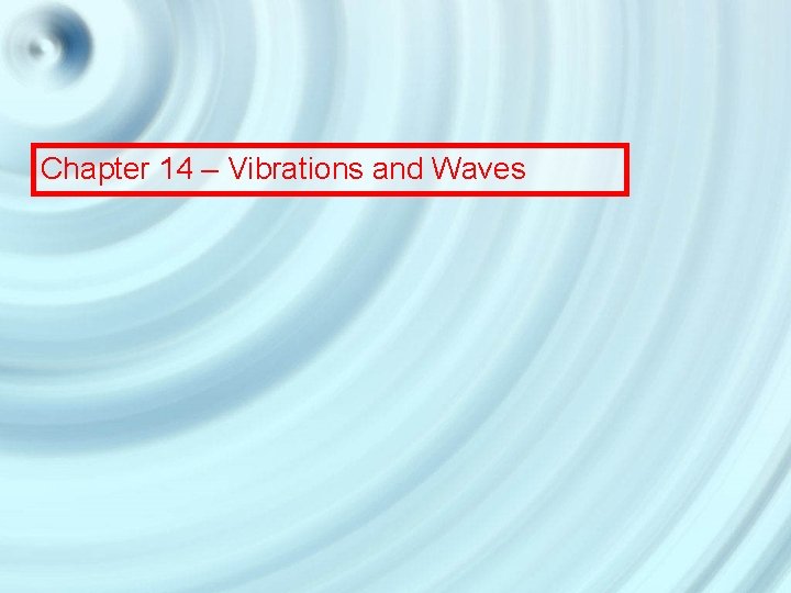 Chapter 14 – Vibrations and Waves 