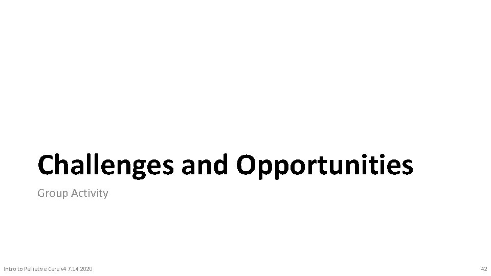 Challenges and Opportunities Group Activity Intro to Palliative Care v 4 7. 14. 2020