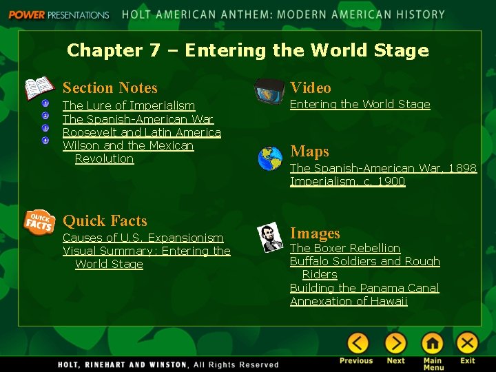 Chapter 7 – Entering the World Stage Section Notes Video The Lure of Imperialism