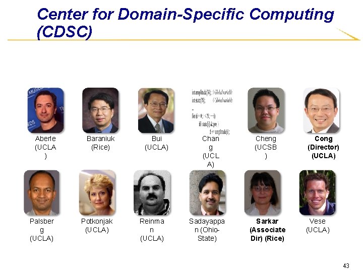 Center for Domain-Specific Computing (CDSC) Aberle (UCLA ) Palsber g (UCLA) Baraniuk (Rice) Potkonjak