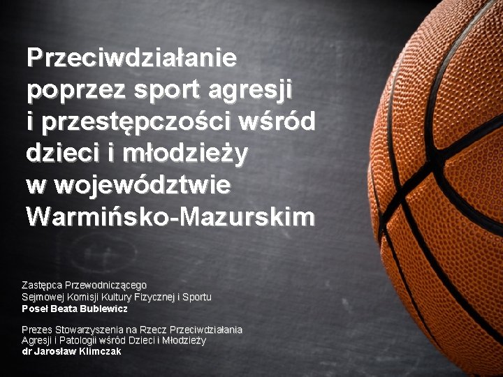 Przeciwdziałanie poprzez sport agresji i przestępczości wśród dzieci i młodzieży w województwie Warmińsko-Mazurskim Zastępca