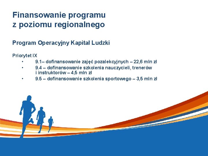 Finansowanie programu z poziomu regionalnego Program Operacyjny Kapitał Ludzki Priorytet IX • 9. 1–