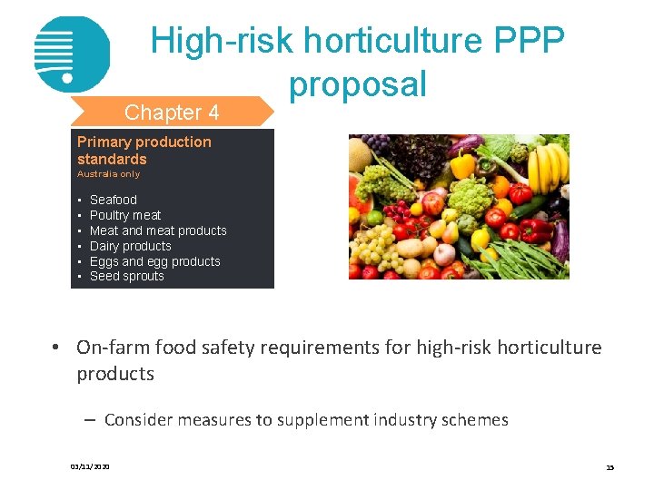 High-risk horticulture PPP proposal Chapter 4 Primary production standards Australia only • • •