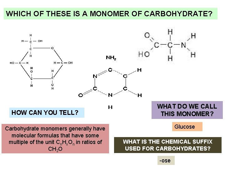 WHICH OF THESE IS A MONOMER OF CARBOHYDRATE? HOW CAN YOU TELL? Carbohydrate monomers