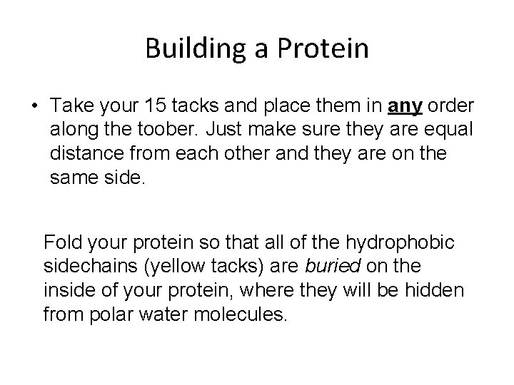 Building a Protein • Take your 15 tacks and place them in any order