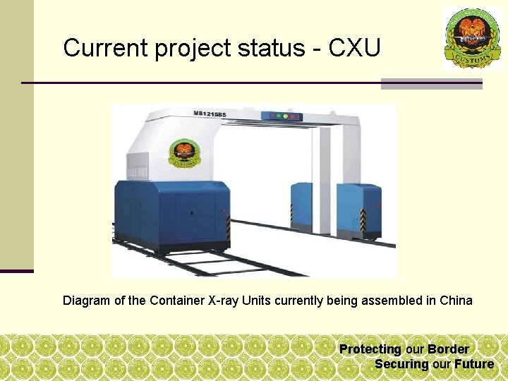Current project status - CXU Diagram of the Container X-ray Units currently being assembled Current project status - CXU Diagram of the Container X-ray Units currently being assembled