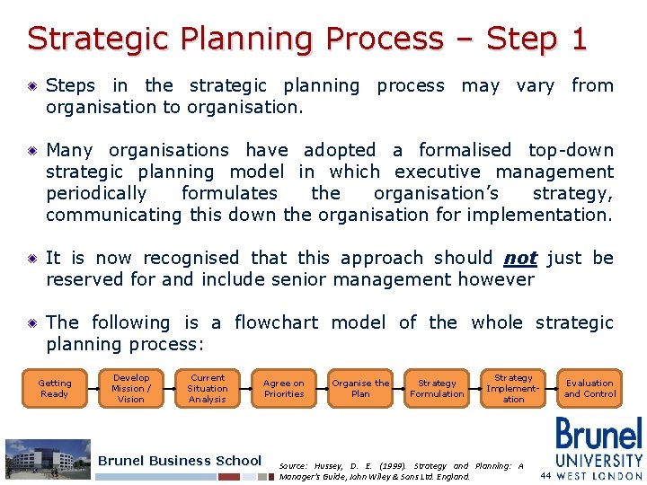 Strategic Planning Process – Step 1 Steps in the strategic planning process may vary