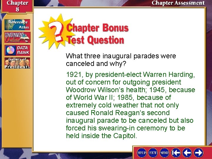 What three inaugural parades were canceled and why? 1921, by president-elect Warren Harding, out What three inaugural parades were canceled and why? 1921, by president-elect Warren Harding, out