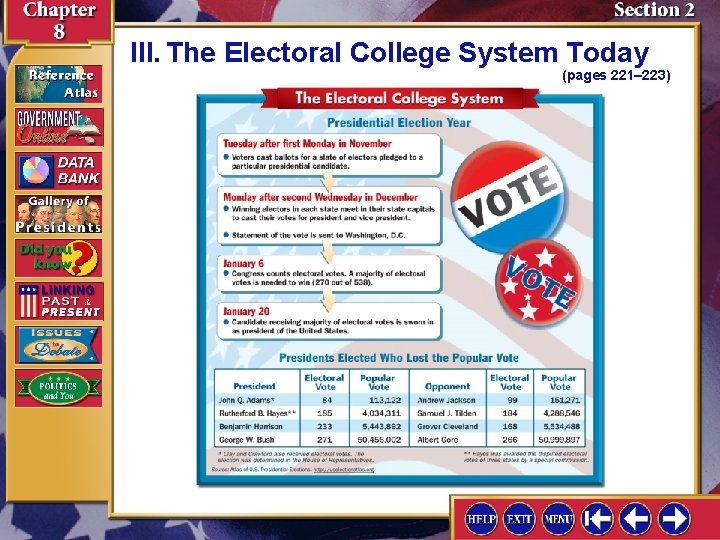 III. The Electoral College System Today (pages 221– 223) III. The Electoral College System Today (pages 221– 223)