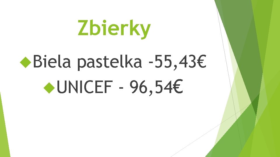 Zbierky Biela pastelka -55, 43€ UNICEF - 96, 54€ 