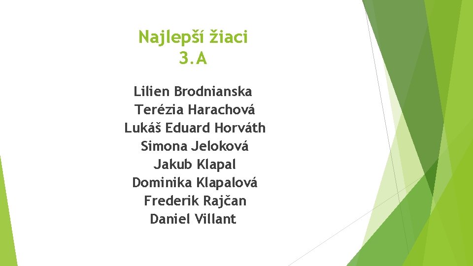 Najlepší žiaci 3. A Lilien Brodnianska Terézia Harachová Lukáš Eduard Horváth Simona Jeloková Jakub