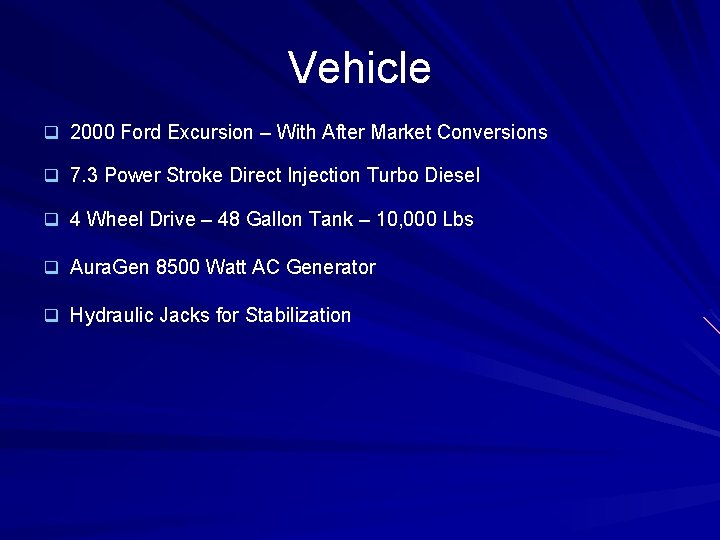 Vehicle q 2000 Ford Excursion – With After Market Conversions q 7. 3 Power