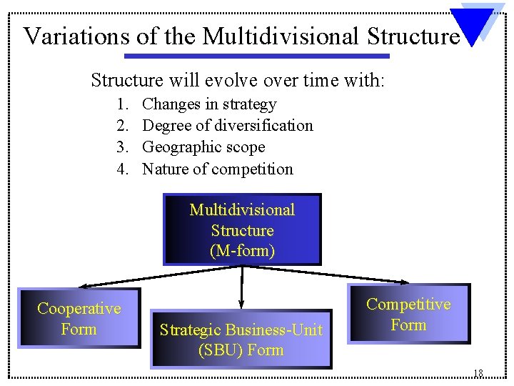 Variations of the Multidivisional Structure will evolve over time with: 1. 2. 3. 4.