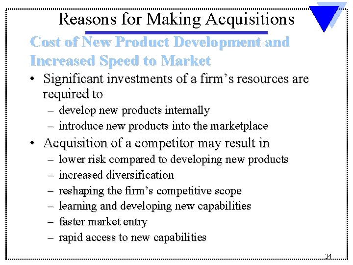 Reasons for Making Acquisitions Cost of New Product Development and Increased Speed to Market