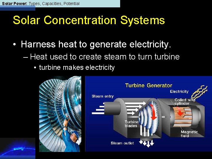 Solar Power: Types, Capacities, Potential Solar Concentration Systems • Harness heat to generate electricity.