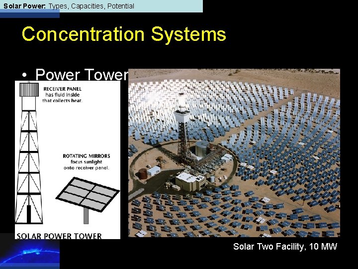 Solar Power: Types, Capacities, Potential Concentration Systems • Power Towers. Solar Two Facility, 10