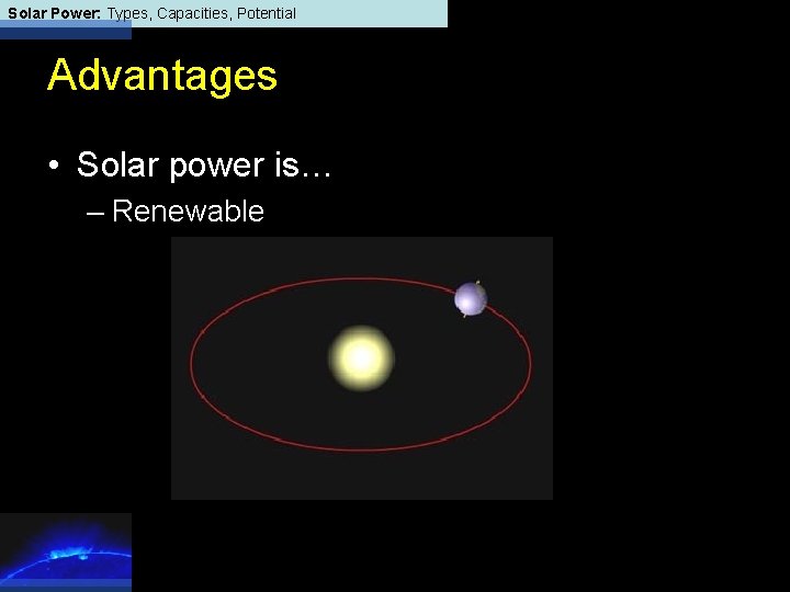 Solar Power: Types, Capacities, Potential Advantages • Solar power is… – Renewable 