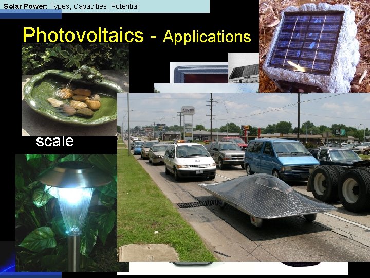 Solar Power: Types, Capacities, Potential Photovoltaics - Applications • Power plants. • Buildingscale (distributed)