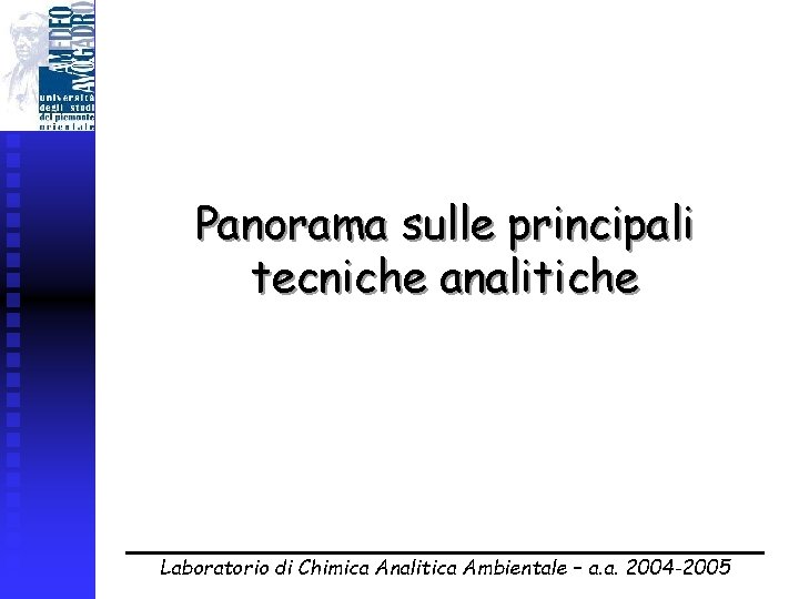 Panorama sulle principali tecniche analitiche Laboratorio di Chimica Analitica Ambientale – a. a. 2004