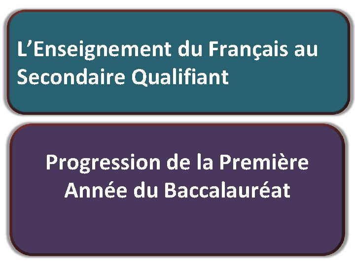 L’Enseignement du Français au Secondaire Qualifiant Progression de la Première Année du Baccalauréat 