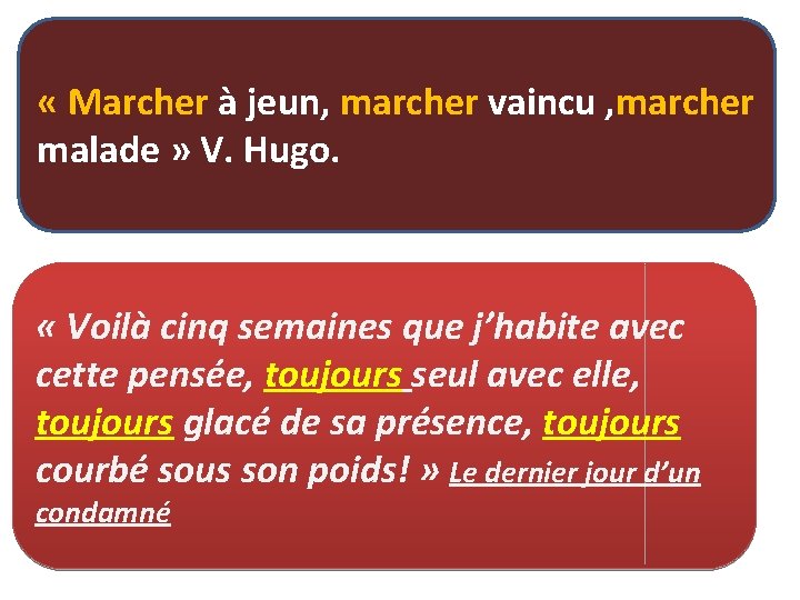  « Marcher à jeun, marcher vaincu , marcher malade » V. Hugo. «