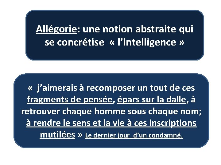 Allégorie: une notion abstraite qui se concrétise « l’intelligence » « j’aimerais à recomposer