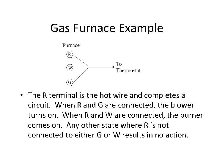 Gas Furnace Example • The R terminal is the hot wire and completes a