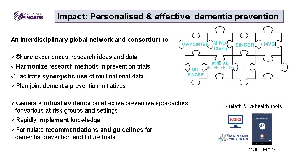 Impact: Personalised & effective dementia prevention An interdisciplinary global network and consortium to: MINDChina