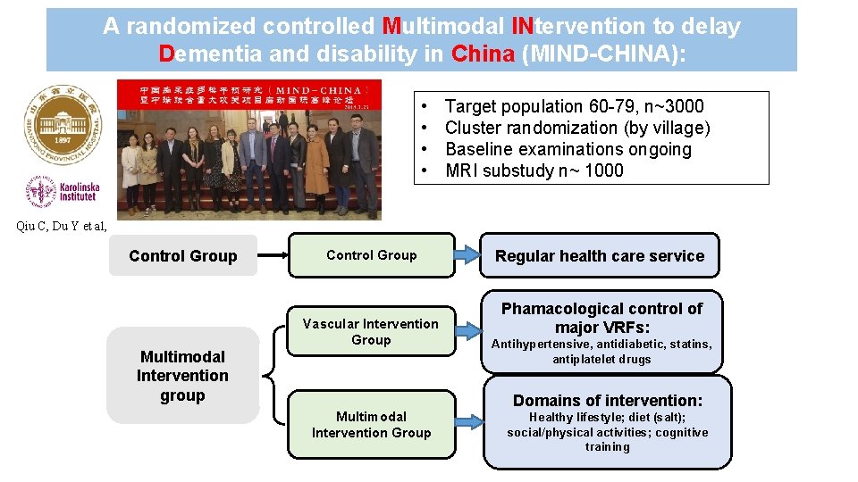 A randomized controlled Multimodal INtervention to delay Dementia and disability in China (MIND-CHINA): •