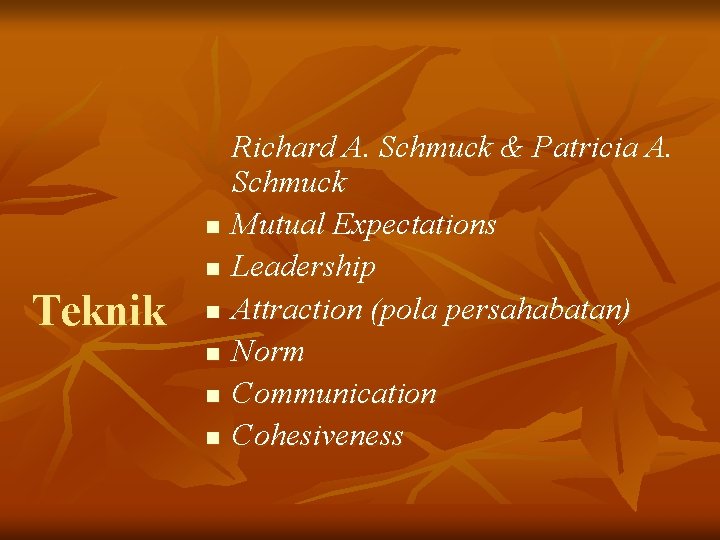 n n Teknik n n Richard A. Schmuck & Patricia A. Schmuck Mutual Expectations
