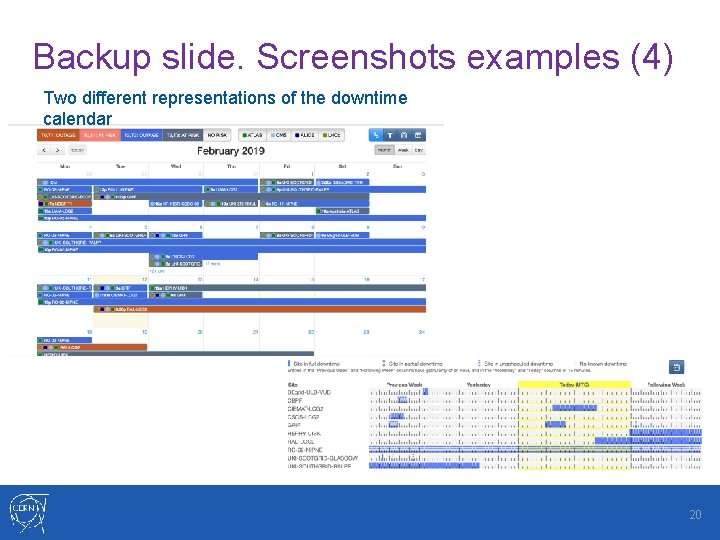 Backup slide. Screenshots examples (4) Two different representations of the downtime calendar 20 