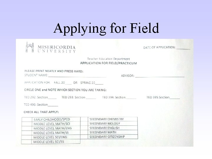 Applying for Field 