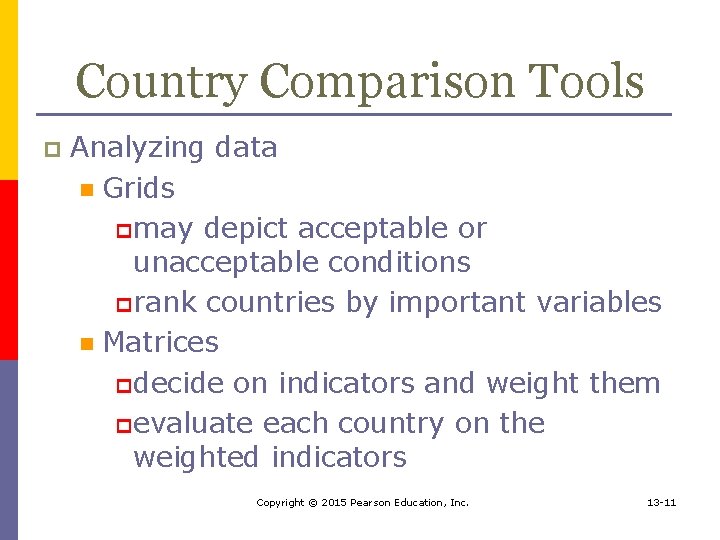 Country Comparison Tools p Analyzing data n Grids p may depict acceptable or unacceptable