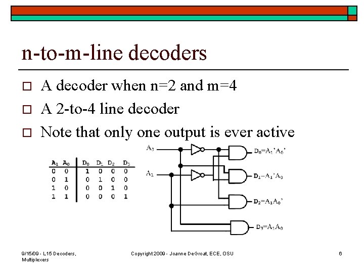 n-to-m-line decoders o o o A decoder when n=2 and m=4 A 2 -to-4