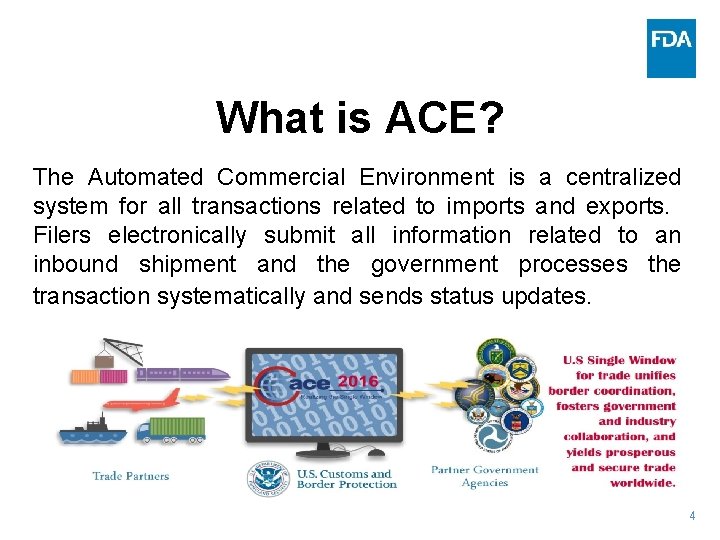 What is ACE? The Automated Commercial Environment is a centralized system for all transactions