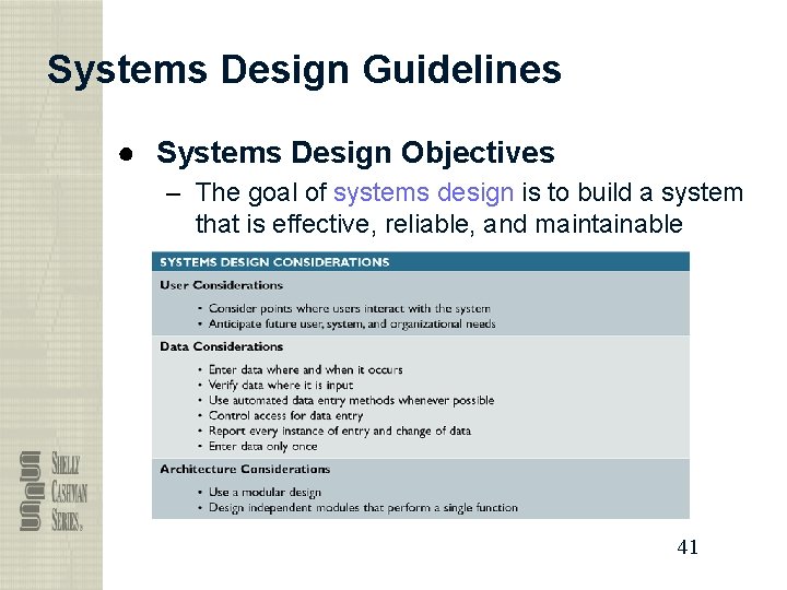 Systems Design Guidelines ● Systems Design Objectives – The goal of systems design is