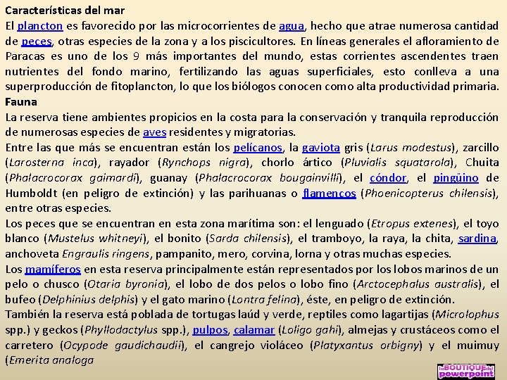 Características del mar El plancton es favorecido por las microcorrientes de agua, hecho que