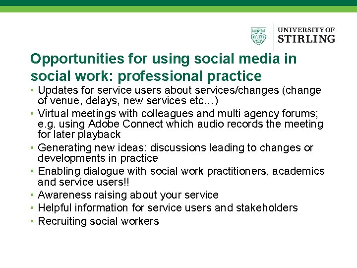 Opportunities for using social media in social work: professional practice • Updates for service