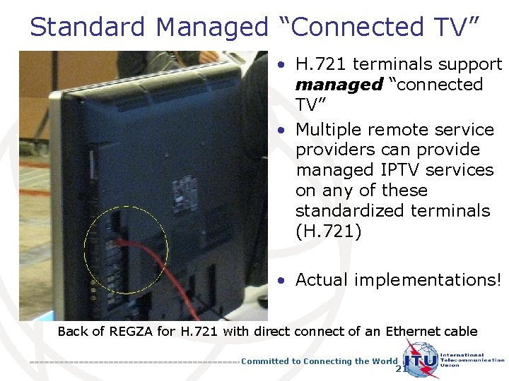 Standard Managed “Connected TV” • H. 721 terminals support managed “connected TV” • Multiple