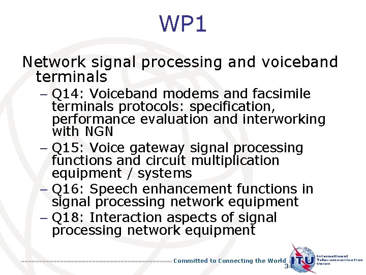WP 1 Network signal processing and voiceband terminals – Q 14: Voiceband modems and WP 1 Network signal processing and voiceband terminals – Q 14: Voiceband modems and