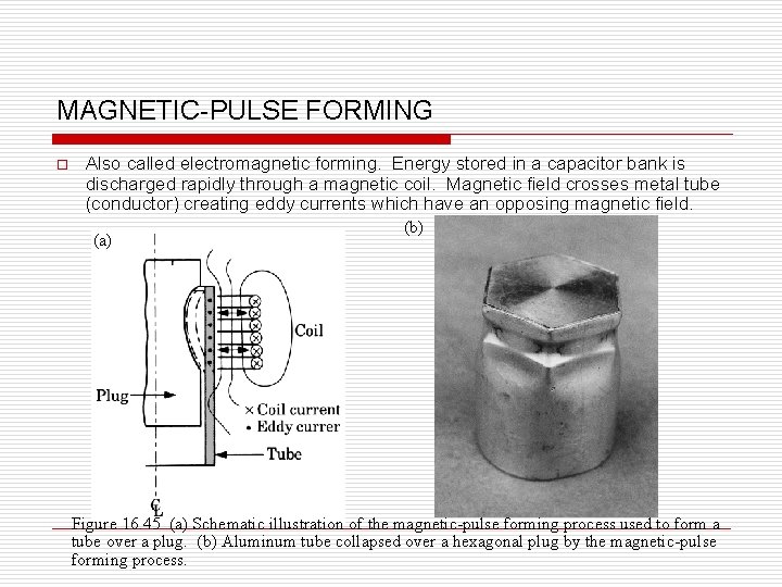 MAGNETIC-PULSE FORMING o Also called electromagnetic forming. Energy stored in a capacitor bank is