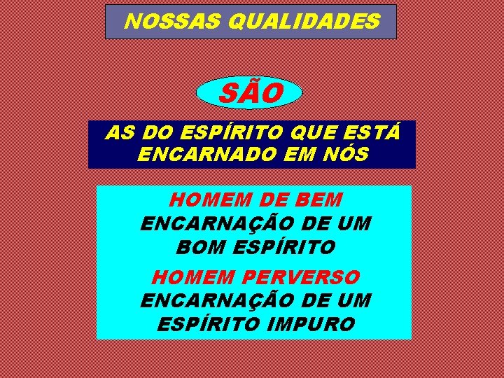 NOSSAS QUALIDADES SÃO AS DO ESPÍRITO QUE ESTÁ ENCARNADO EM NÓS HOMEM DE BEM