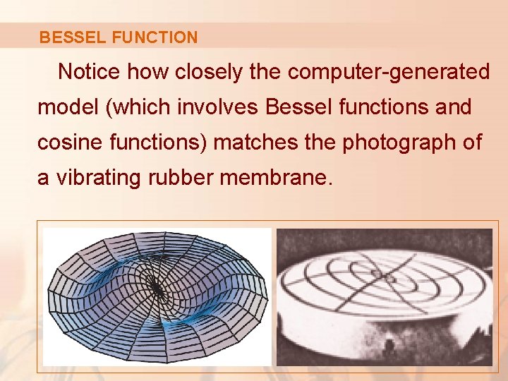 BESSEL FUNCTION Notice how closely the computer-generated model (which involves Bessel functions and cosine