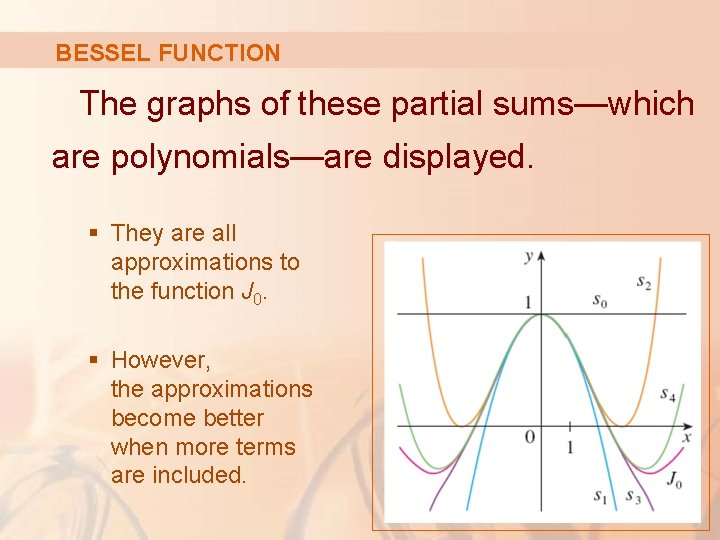 BESSEL FUNCTION The graphs of these partial sums—which are polynomials—are displayed. § They are