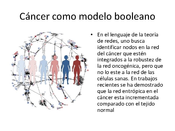 Cáncer como modelo booleano • En el lenguaje de la teoría de redes, uno