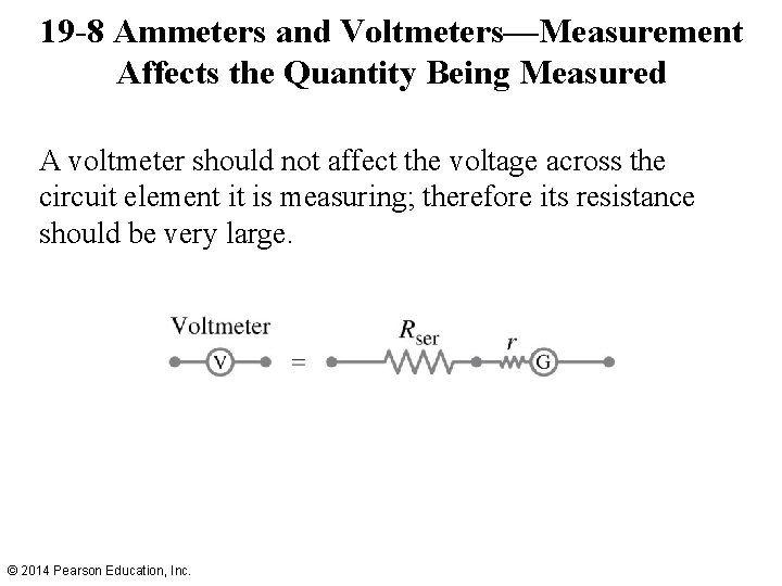 19 -8 Ammeters and Voltmeters—Measurement Affects the Quantity Being Measured A voltmeter should not