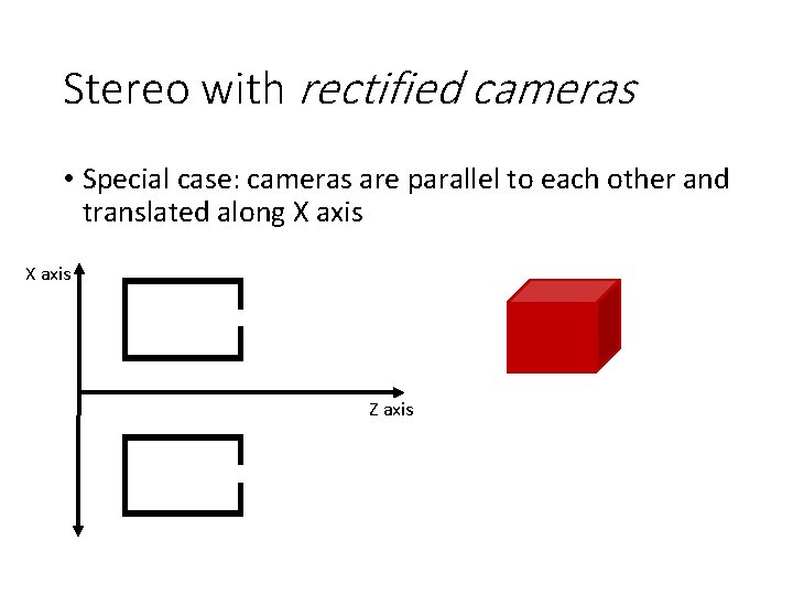 Stereo with rectified cameras • Special case: cameras are parallel to each other and